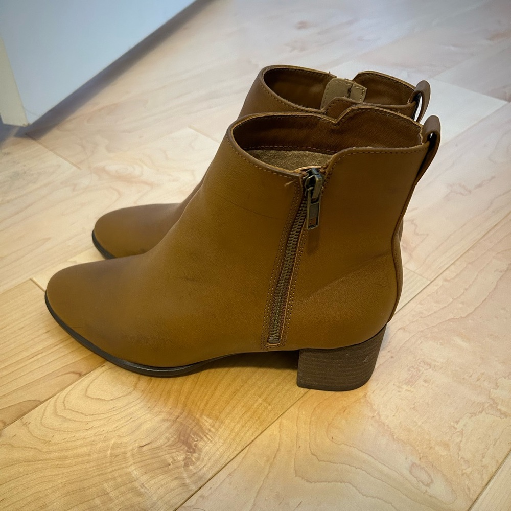 Soul Naturalizer light brown ankle bootie with block heel